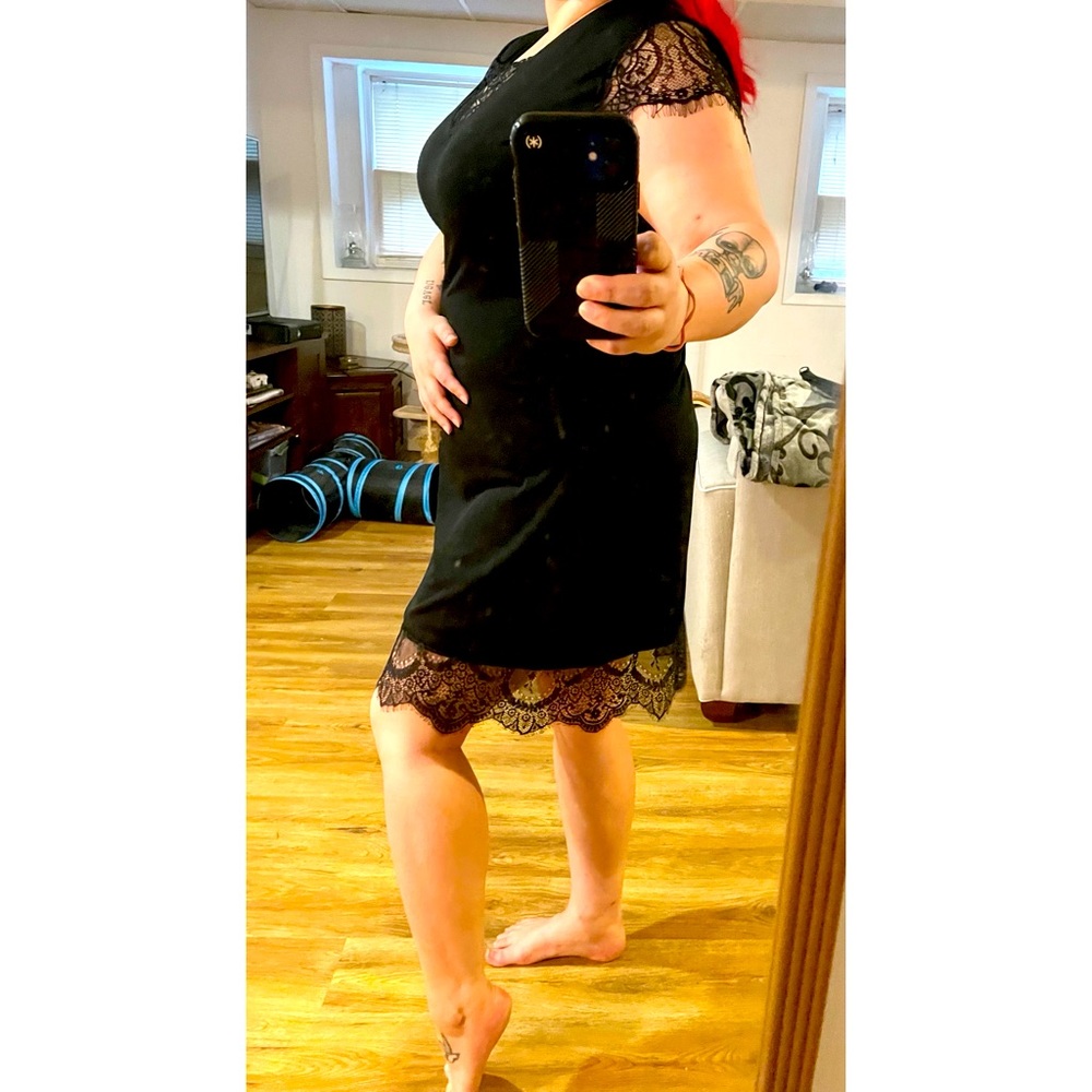 NWOT Size 1X Black w/eyelash lace dress/nighty